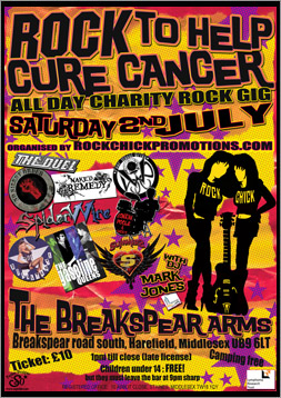 Charity Gig Poster, Rock Chick Promotions, Rock to Help Cure Cancer 2011, Poster, Graphic Design, Sophie Lo